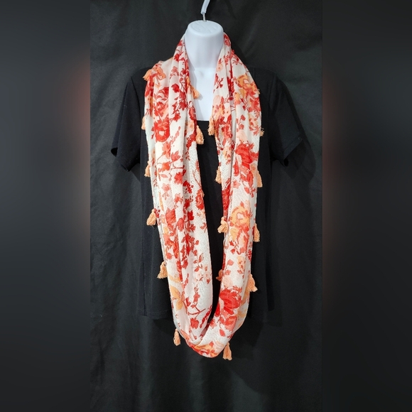 Cato NWT Infinity Scarf Bright Red Pink Peach Tassel Cottagecore Fairycore‎ - Picture 1 of 5